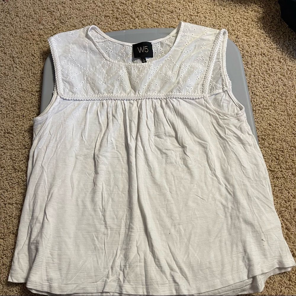 W5 Women’s White Eyelet Lace Tank Top Large - Picture 1 of 1